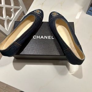 Chanel navy denim ballerina flats
